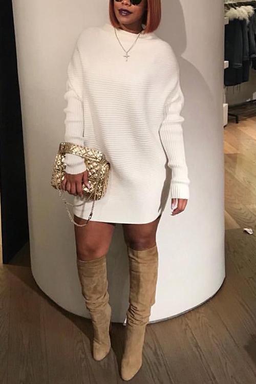 High Collar Mini Sweater Dress ...